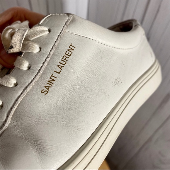 Saint Laurent White Lace Up Sneakers Women 7.5 - Picture 7 of 10
